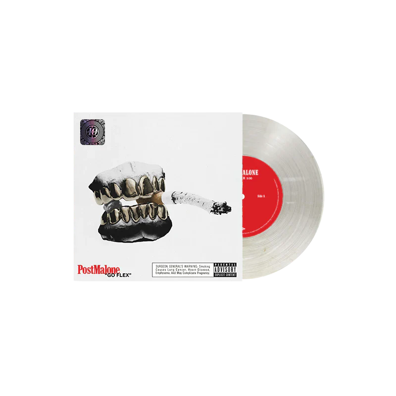 Post Malone Go Flex 7 Inch Vinyl clear edition featuring iconic Stoney era artwork with grillz graphic and collectible anniversary vinyl release cover art