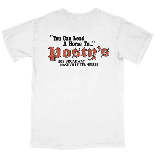 Post Malone Lead a Horse to Posty's T-Shirt back view with Posty's Nashville Tennessee slogan graphic and venue branding artwork