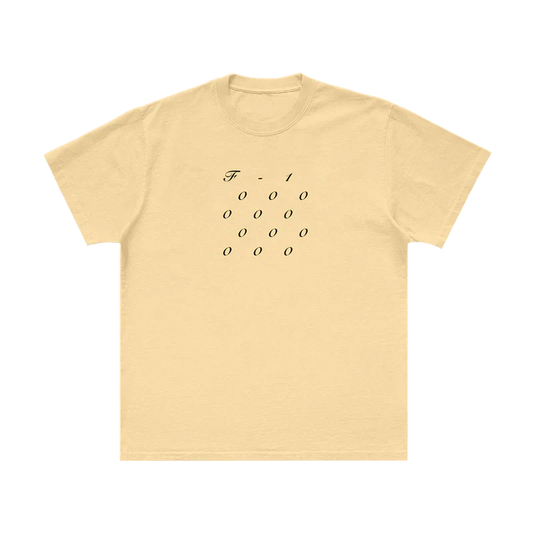 Post Malone F-1 Trillion Stacked T Shirt front view in cream featuring minimalist stacked album typography graphic on the chest