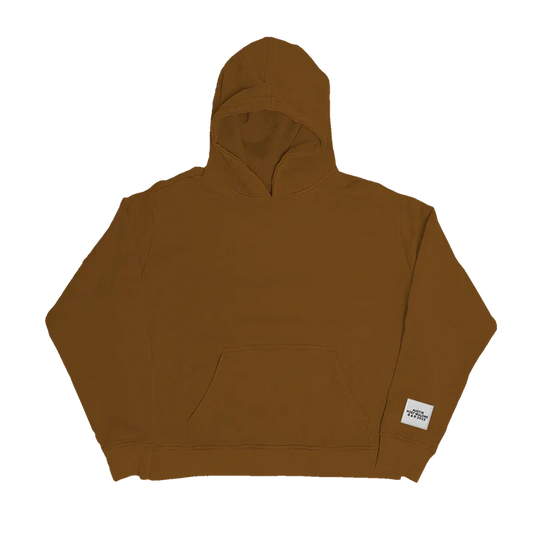 Post Malone Austin Clay Hoodie front view featuring minimalist premium design with Austin 2023 collection label detail on clay brown hoodie