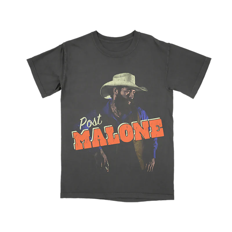 Post Malone F-1 Trillion Photo T-Shirt front view featuring western portrait graphic with cowboy hat artwork from the F-1 Trillion collection on c