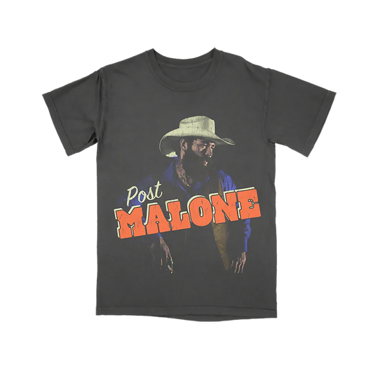 Post Malone F-1 Trillion Photo T-Shirt front view featuring western portrait graphic with cowboy hat artwork from the F-1 Trillion collection on c