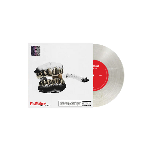 Post Malone Go Flex 7 Inch Vinyl clear edition featuring iconic Stoney era artwork with grillz graphic and collectible anniversary vinyl release cover art
