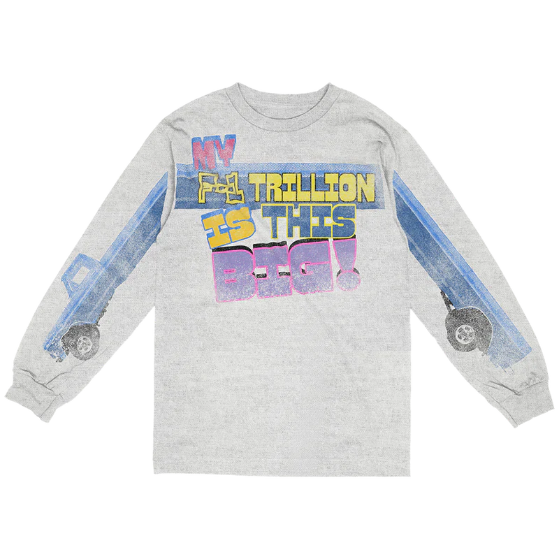 Post Malone My F-1 Trillion Is This Big long sleeve front view featuring colorful F-1 Trillion graphic and truck sleeve prints
