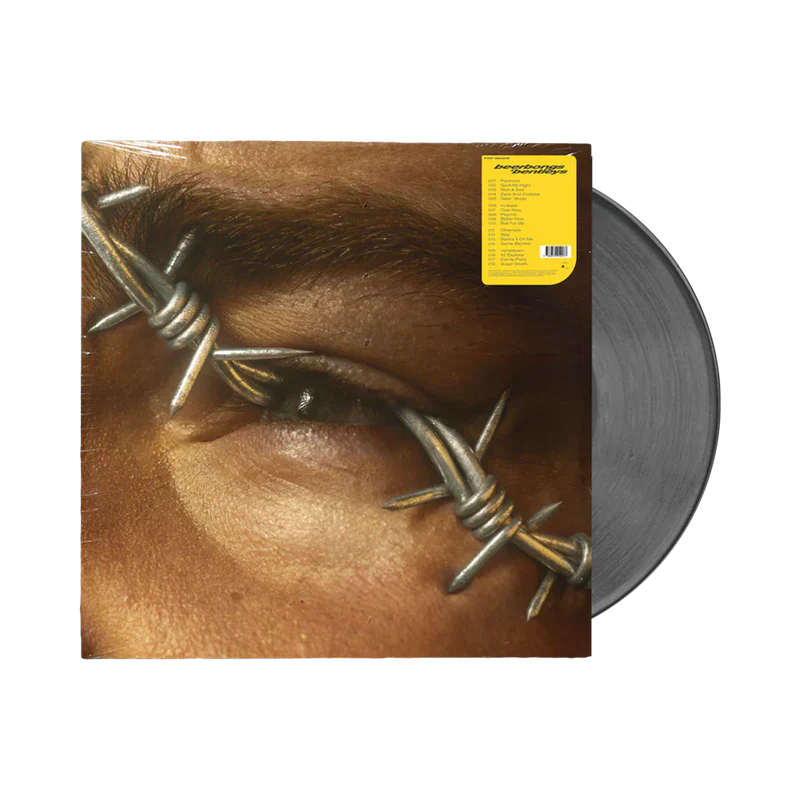 Post Malone Beerbongs & Bentleys vinyl front view featuring iconic album cover artwork with black record displayed beside sleeve for collectors and fans