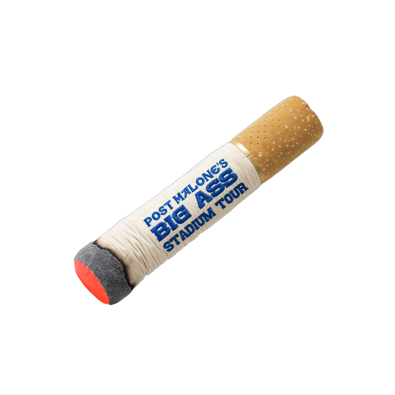 Post Malone Big Ass Stadium Tour Ciggy Body Pillow front view featuring oversized cigarette design with blue tour branding graphic print
