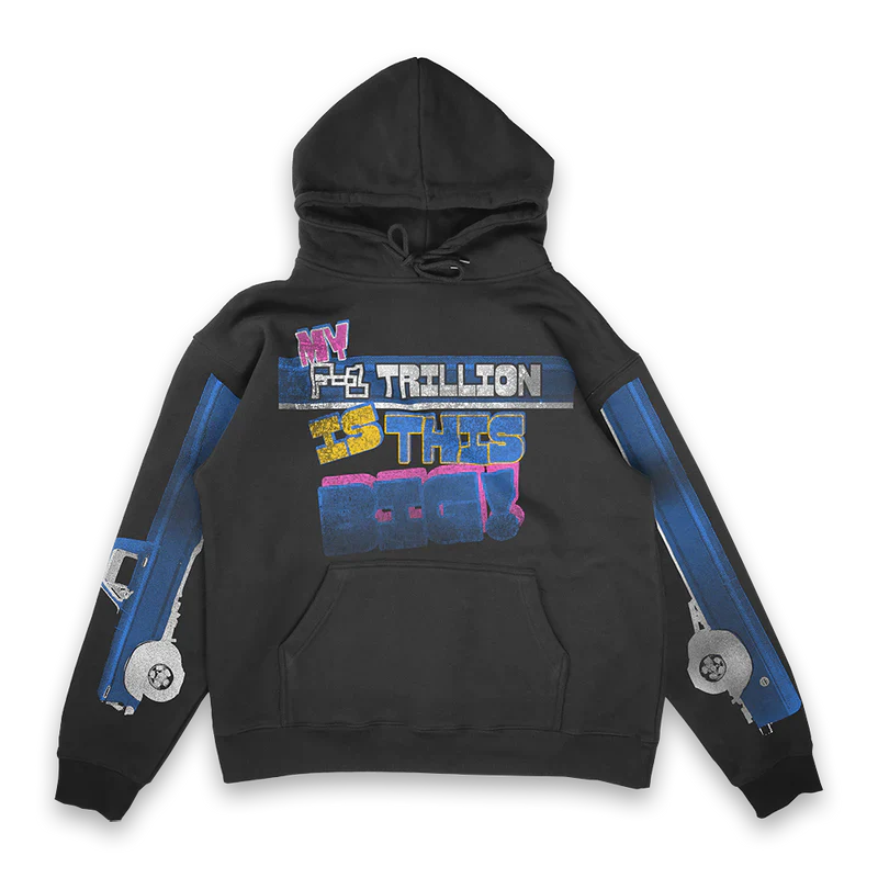 Post Malone My F 1 Trillion Is This Big Hoodie front view featuring bold multicolor F 1 Trillion graphic artwork with racing inspired sleeve prints on black pullover hoodie