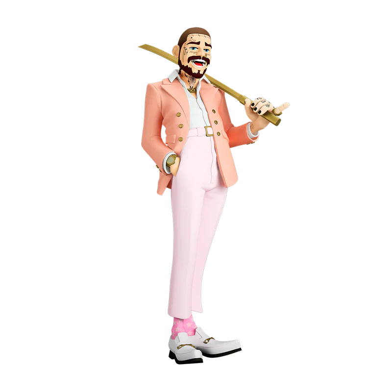 Post Malone The Legend of Malone collectible figure angled front view featuring signature styling gold bat and detailed character design