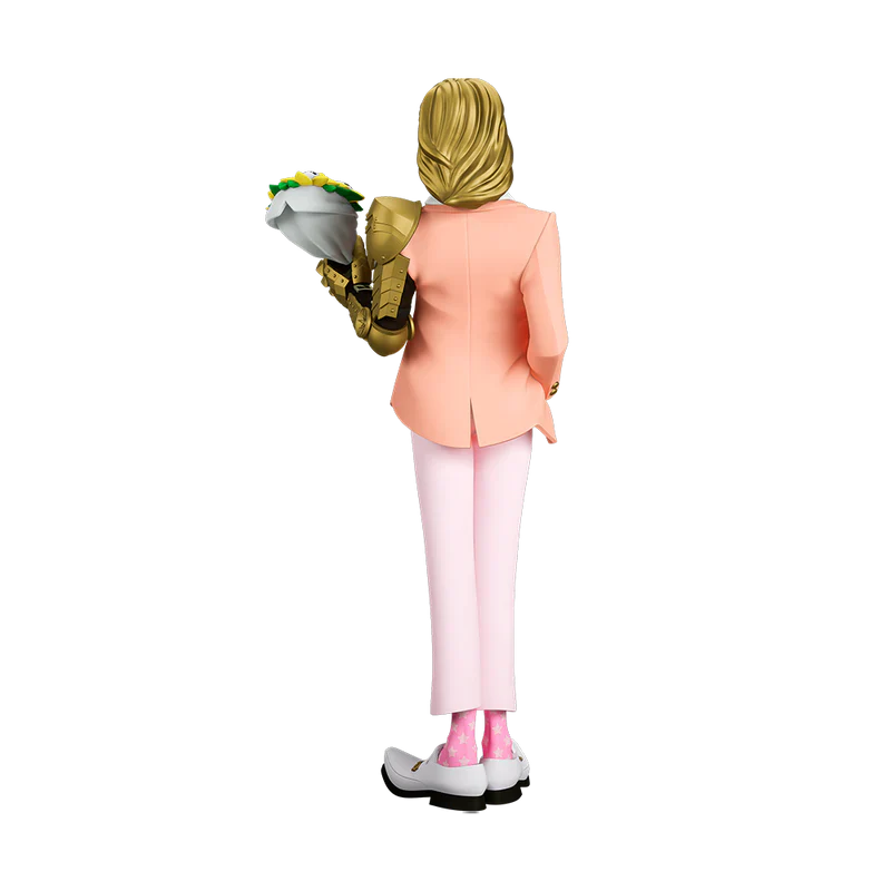 Post Malone The Legend of Malone collectible figure gold mask variant back view showcasing hairstyle armor and bouquet details