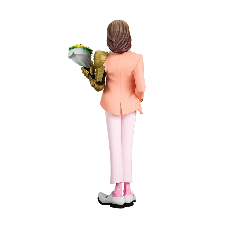 Post Malone The Legend of Malone collectible figure yellow mask variant back view displaying bouquet armor details and tailored suit