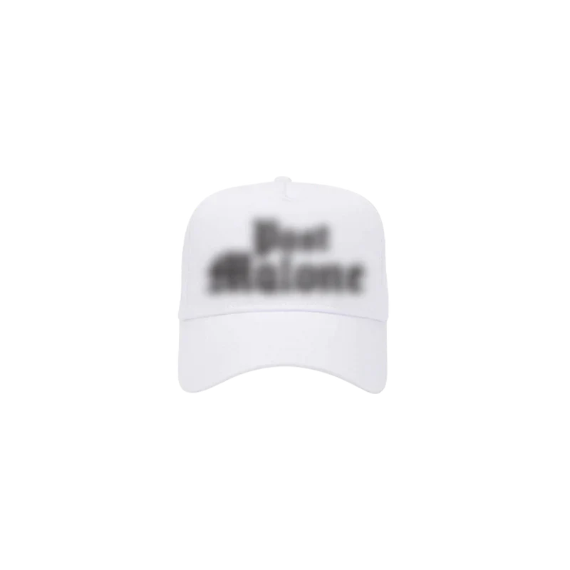 Post Malone Too Young hat front view in white featuring bold Too Young logo artwork on structured curved brim cap design