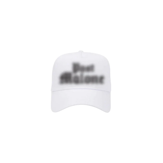 Post Malone Too Young hat front view in white featuring bold Too Young logo artwork on structured curved brim cap design