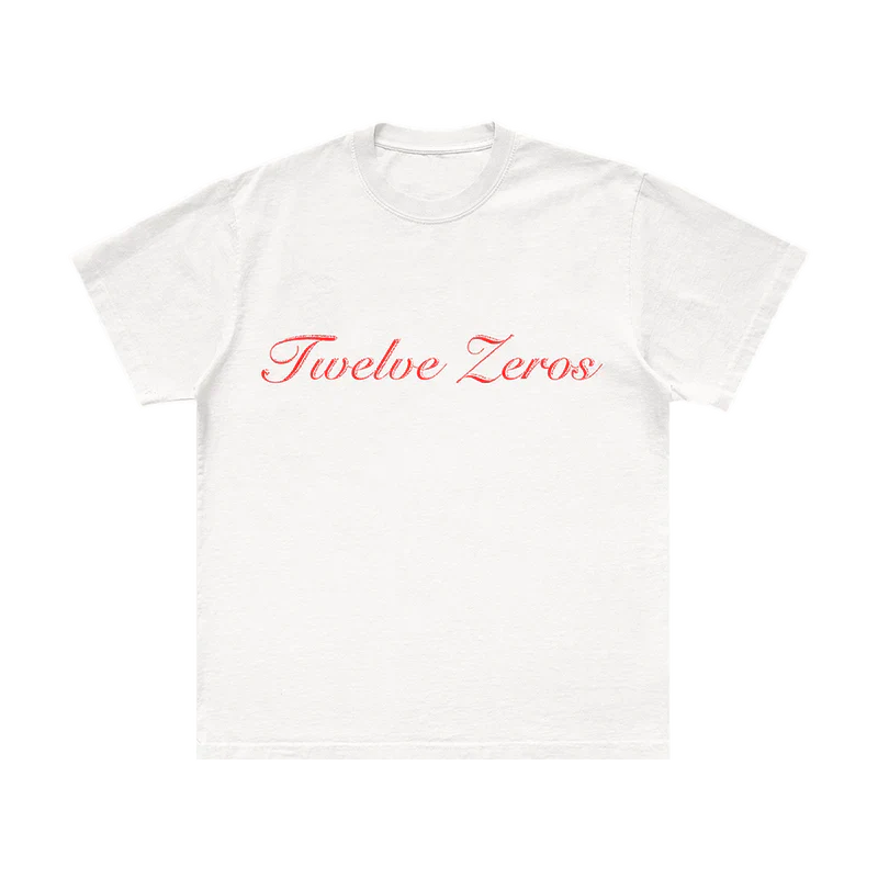 Post Malone Twelve Zeros T-Shirt front view with elegant Twelve Zeros script graphic inspired by the F-1 Trillion collection