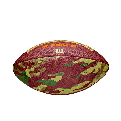 Wilson x Post Malone Tailgate Football back view featuring camouflage artwork, 1995 detail and Wilson branding